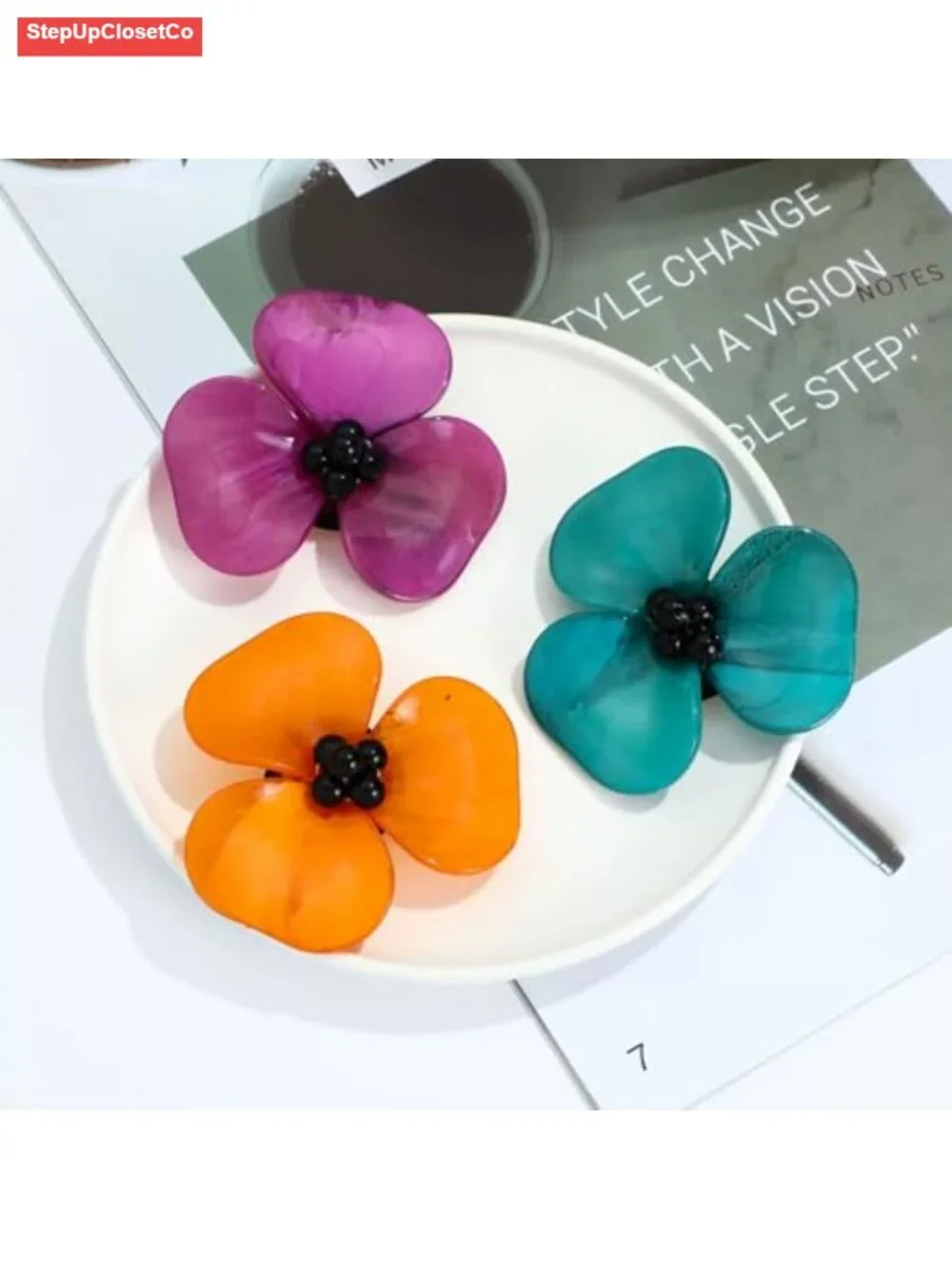 Large Flower Brooch Acrylic Acetate Statement Pin for Blazer Dress Scarf